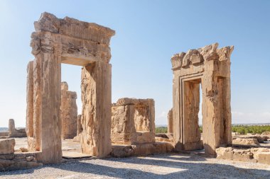 Hadish Palace harabeleri, Persepolis, Iran 'ın muhteşem manzarası