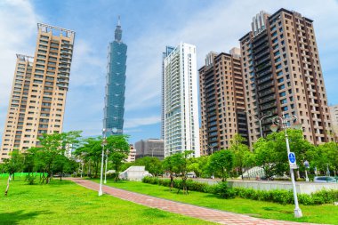 Beautiful view of Taipei 101 and residential buildings, Taiwan clipart