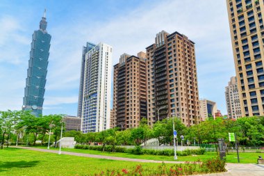 Fabulous view of Taipei 101 and residential buildings, Taiwan clipart
