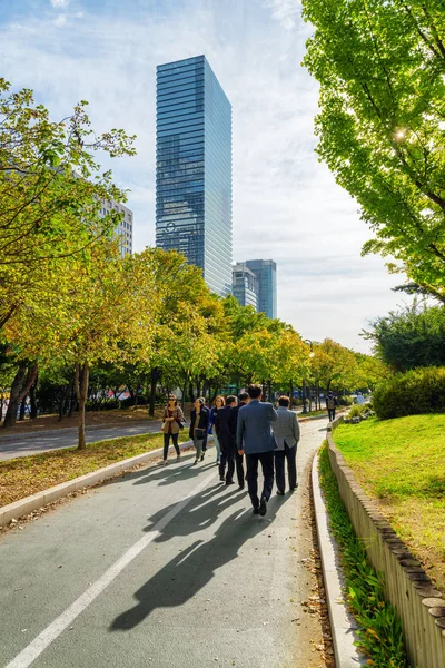 Touristen und Einwohner auf dem Boulevard im Youido-Park — Stockfoto