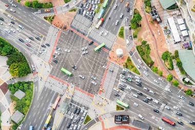 Seul, Güney Kore'de yol kavşağının üst görünümü