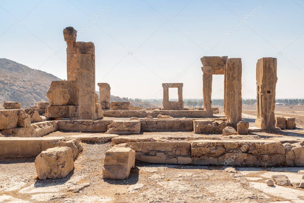 Scenic ruins of the Hadish Palace in Persepolis, Iran