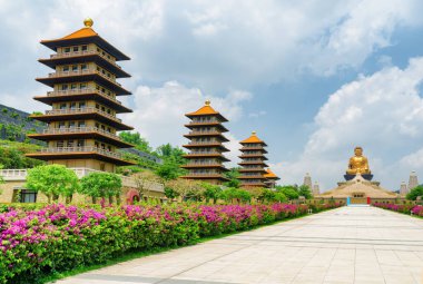 Kaohsiung, Tayvan 'daki Fo Guang Shan Buddha Müzesi' nin muhteşem manzarası. Tayvan Asya 'nın popüler bir turistik beldesidir..