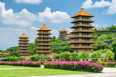 Kaohsiung, Tayvan 'daki Fo Guang Shan Buddha Müzesi' nin muhteşem manzarası. Tayvan Asya 'nın popüler bir turistik beldesidir..