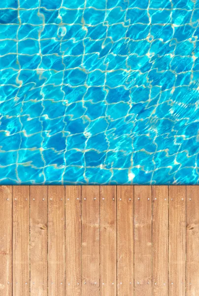 Dřevěná Podlaha Okraji Bazénu Pozadí — Stock fotografie