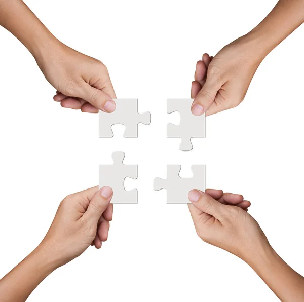 Hand Hand Puzzles Geschäftspartnerschaft Und Teamwork Konzept — Stockfoto