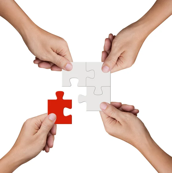 Hand Hand Puzzles Geschäftspartnerschaft Und Teamwork Konzept — Stockfoto