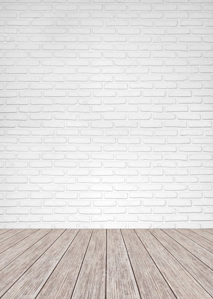 white brick wall and wood floor background