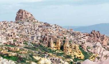 Uçhisar Kalesi Kapadokya, Türkiye'de. Manzara fotoğrafçılığı