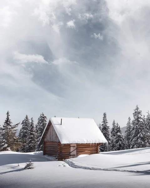 Fantastic landscape with snowy house — Stock Photo, Image