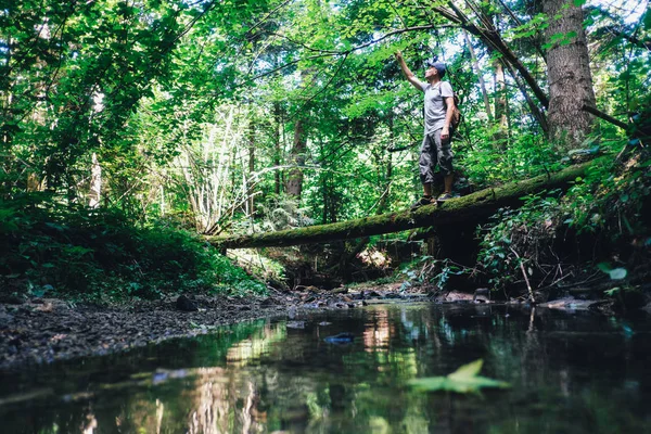 Alleen man in het wilde bos — Stockfoto