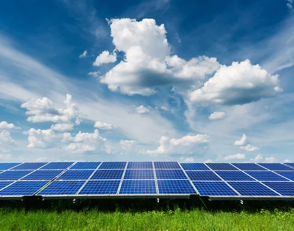 Solar panel on blue sky background — Stock Photo, Image