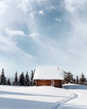Karlı evle muhteşem manzara