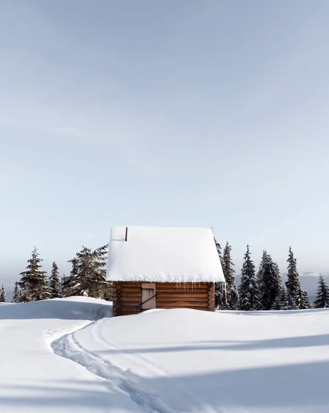 雪の家と幻想的な風景 — ストック写真