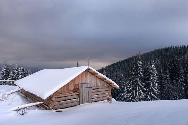 Φανταστικό τοπίο με χιονισμένο σπίτι — Φωτογραφία Αρχείου