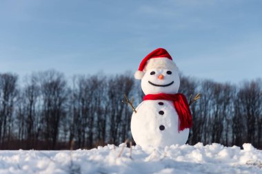 Kırmızı şapkalı komik kardan adam.