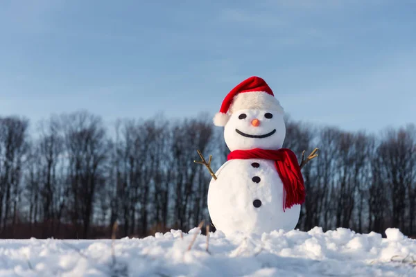 Αστείος χιονάνθρωπος με κόκκινο καπέλο — Φωτογραφία Αρχείου