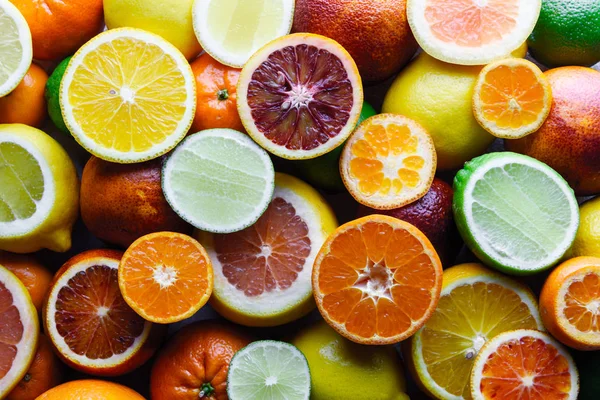 Mix of different citrus fruits closeup