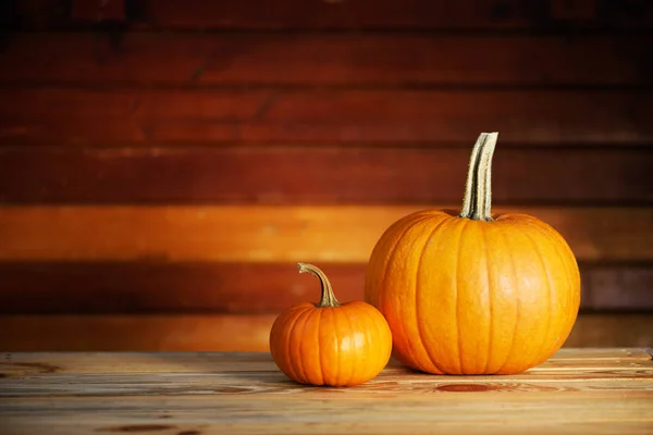 Two pumpkins on wooden table — Stock Photo, Image