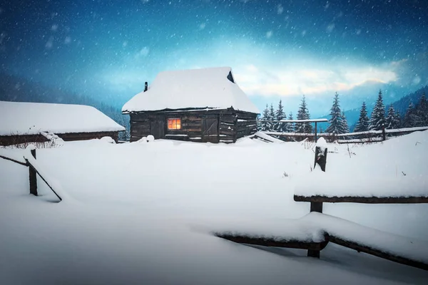 Fantastic landscape with snowy house — Stock Photo, Image