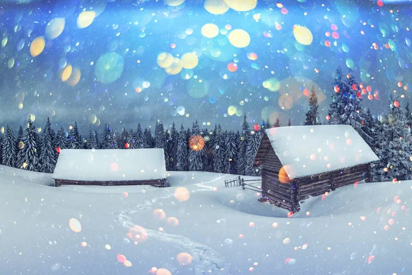 Fantasztikus táj havas házzal — Stock Fotó