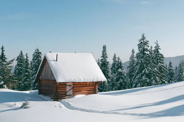 Fantastic landscape with snowy house — Stock Photo, Image