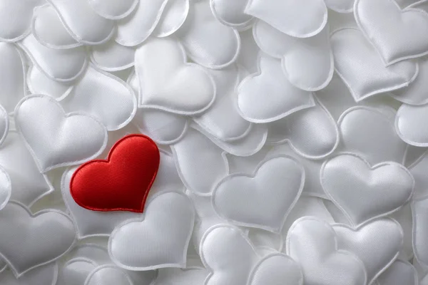 Red textile heart on white hearts background — Stock Photo, Image