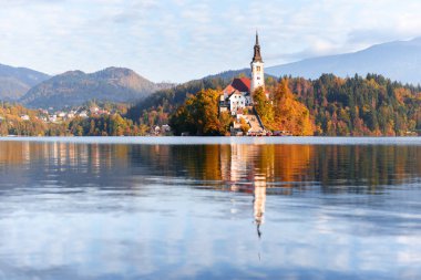 Colorful sunrise view of Bled lake in Julian Alps, Slovenia clipart