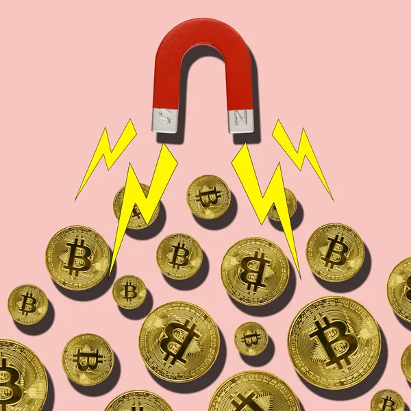 Bitcoin i magnes przyciągają — Zdjęcie stockowe