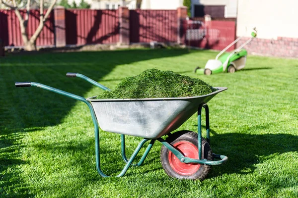 Electric lawn mower on — Stock Photo, Image