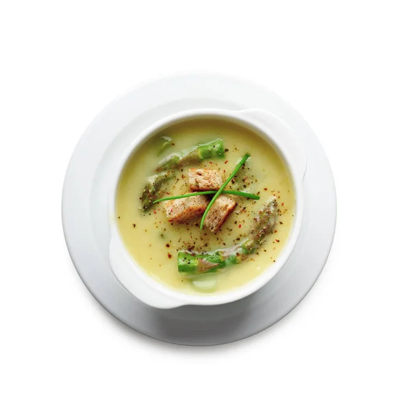 Zuppa di asparagi in ciotola bianca — Foto Stock