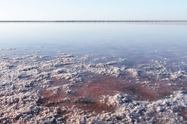 Salt crystals in pink water salt lake