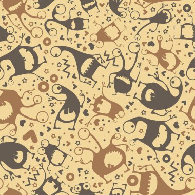 Komik canavarlar - Dikişsiz desen. Şirin renk canavarlar. karikatür çizim