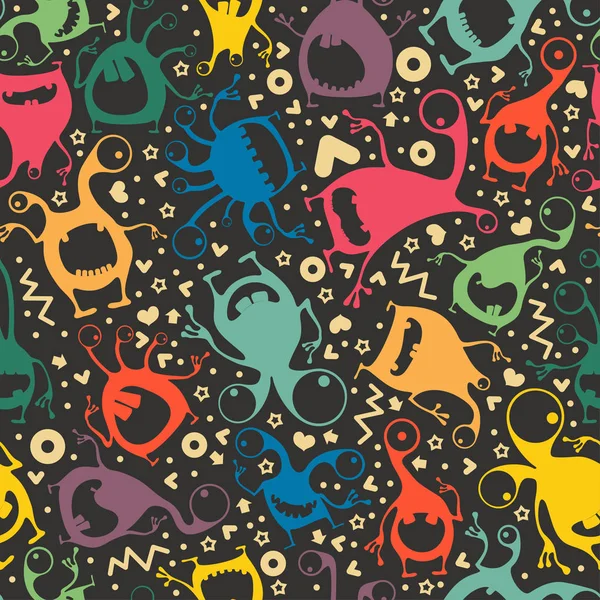 Monstruos Divertidos Patrón Sin Costuras Monstruos Colores Lindos Ilustración Dibujos — Archivo Imágenes Vectoriales