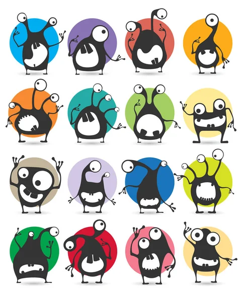 Set Van Zestien Kleur Stickers Met Schattige Monsters Cartoon Afbeelding — Stockvector