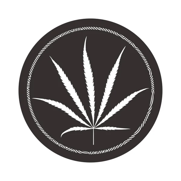 Hoja Cannabis Blanco Círculo Negro Fondo Vector — Archivo Imágenes Vectoriales