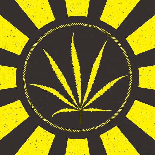 Foglia Cannabis Gialla Cerchio Sfondo Vettoriale — Vettoriale Stock