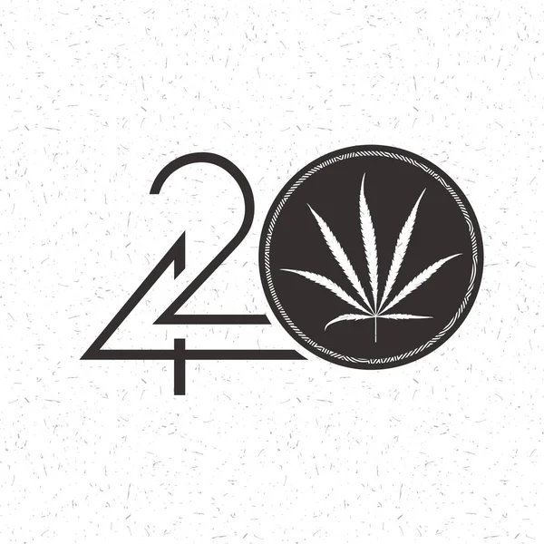 Marijuana. Cannabis leaf. Text 420. Hipster emblem. Monochrome