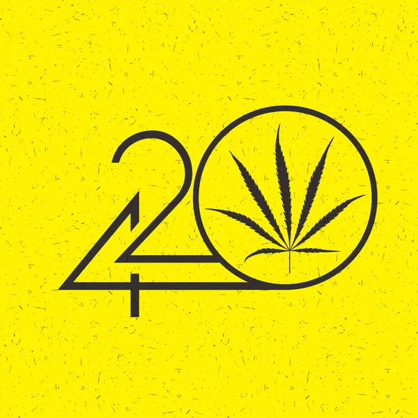 Preto Número 420 Com Folha Maconha Círculo Fundo Amarelo Grunge — Vetor de Stock