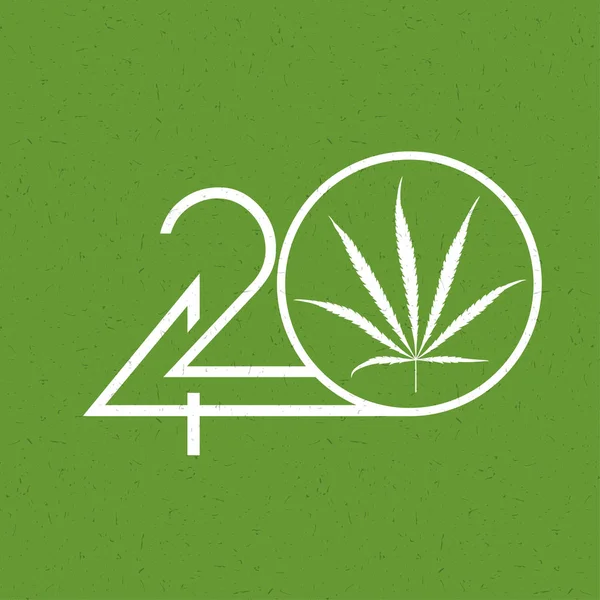 White Number 420 Marijuana Leaf Circle Grunge Green Background — Stock Vector