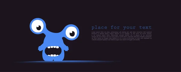 可爱的蓝色怪物与有趣的情绪和黑暗背景下的文本的地方 动画片例证 — 图库矢量图片