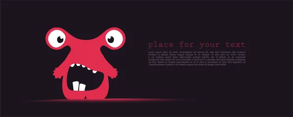 Cute Red Monster Funny Emotions Place Text Dark Background Cartoon — Stock Vector