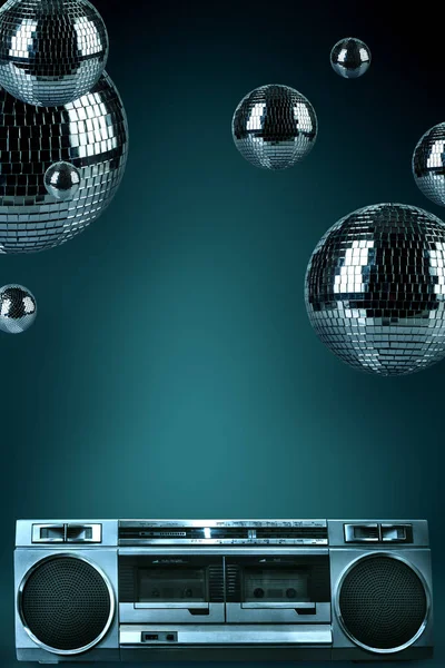 Abstrakter Hintergrund Von Discokugeln Und Retro Kassettenspieler — Stockfoto