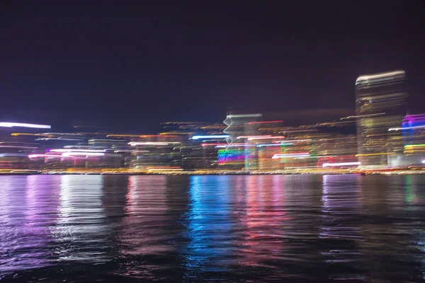 Abstraktní Pohled Noc Hong Kong City Cityline Pohybem Světelné Stezky — Stock fotografie