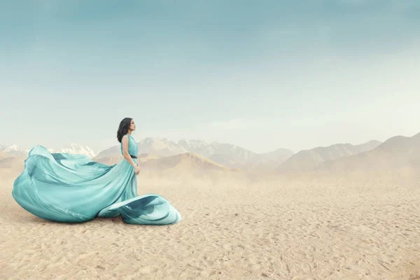 Retrato Bela Jovem Mulher Vestido Longo Fluttering Posando Livre Deserto — Fotografia de Stock