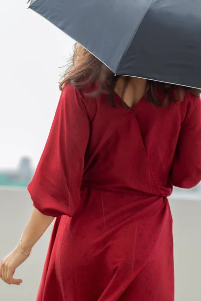 Portrait Beautiful Young Woman Umbrella City Rainy Day — Stock Photo, Image