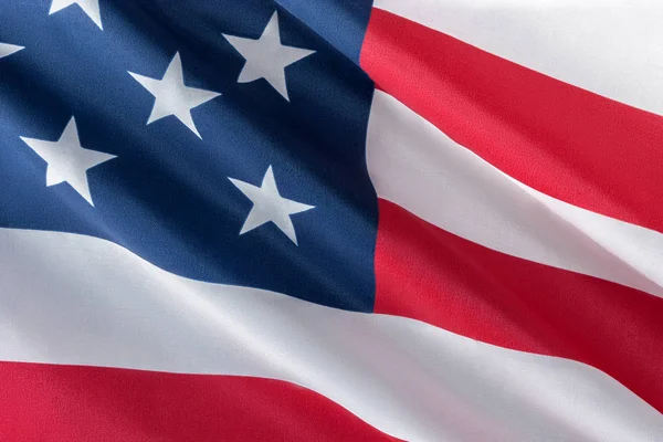 Rüzgarla Çırpınan Amerikan Bayrağı Sallayarak Yakın Çekim Fotoğraf — Stok fotoğraf
