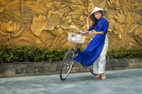 Jovem mulher asiática no tradicional vestido vietnamita ao dai — Fotografia de Stock