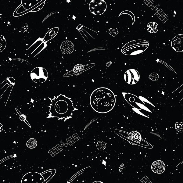 Outer space objects over black background — Stock Vector