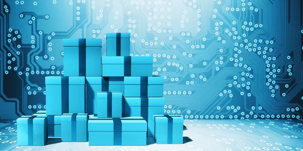 Rendering Des Cyber Monday Verkaufskonzepts Mit Haufen Gestapelten Geschenkboxen Vor — Stockfoto